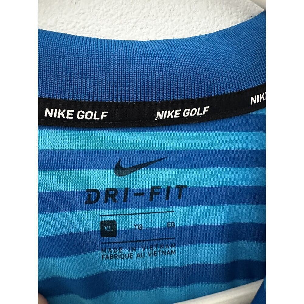 Nike men’s XL Golf Polo Tshirt Dri Fit Blue Stripped preppy - Picture 4 of 6
